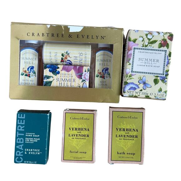 Crabtree & Evelyn Bath Gift Set + Soaps Bundle Summer Hill & Verbena Lavender - Picture 1 of 3